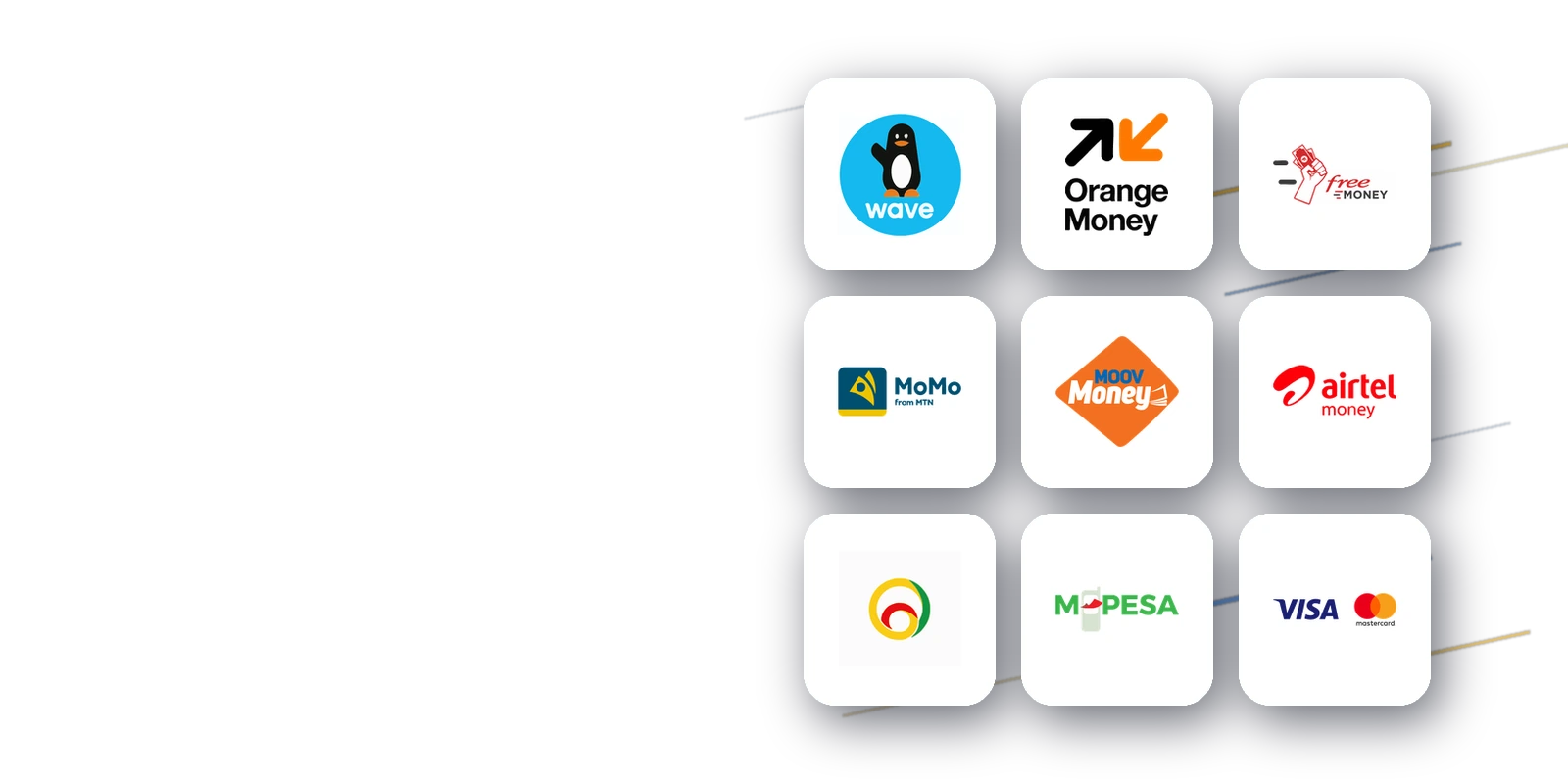 Neuf moyens de paiement sur pastilles blanches, du mobile money d'Afrique de l'Ouest a la carte bancaire