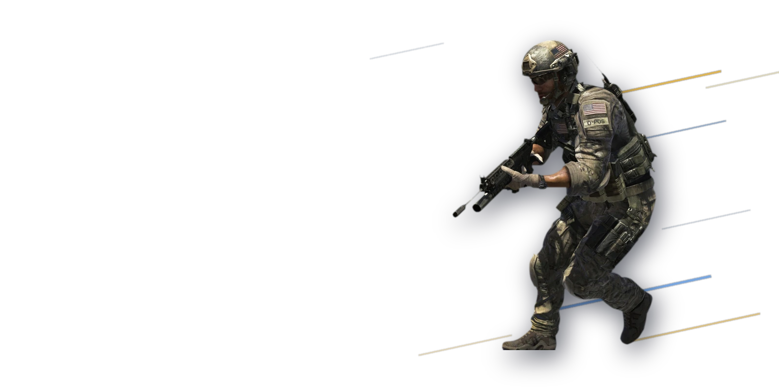 Un operateur de Delta Force en progression, tenue de camouflage desertique
