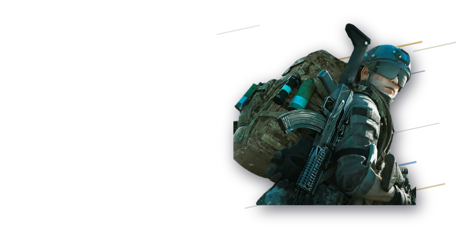Un operateur d'Arena Breakout vu de dos, casque et fusil sangle dans le dos