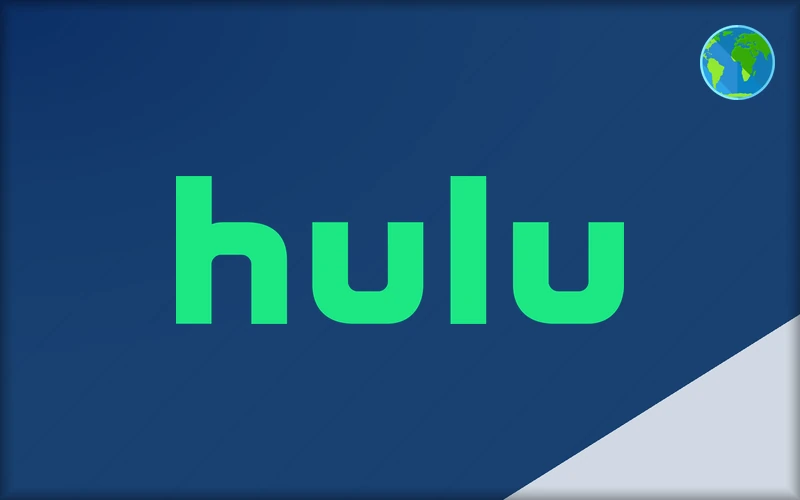 Mot hulu en vert sur fond bleu nuit, globe en haut a droite